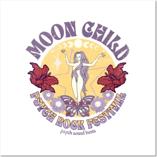 Moon Child-psych rock music festival vintage design Posters and Art